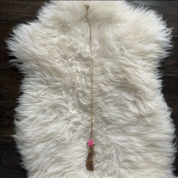 J Crew Pink Floral Gold Tassel Necklace - Picture 2 of 3